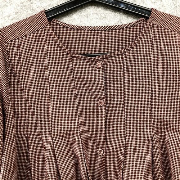 Yiyi Boho Peasant Tunic Top Crochet Hem Button Front Pleated Womens M - Picture 3 of 12